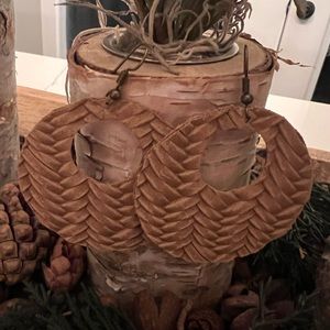 Beige Cork Leather Circle Earrings